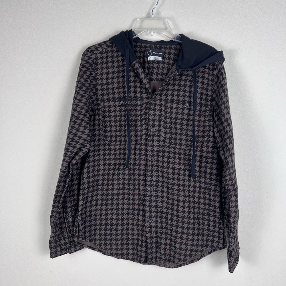Original Use Mens‎ Black Brown Hooded Button Down Flannel Shacket Small NWT